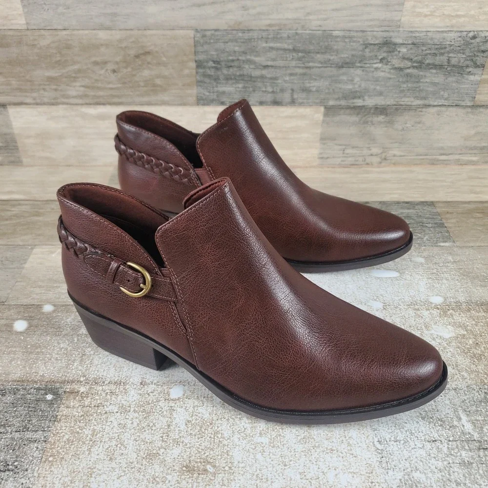 Baretraps Palmer Women Ankle Bootie Sz 11 M Brush Brown Leather Buckle Round Toe